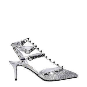 Valentino Garavani Graue Sandalen mit Stiletto-Absatz aus Leder