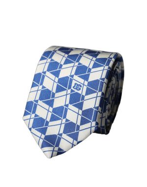 Dolce & Gabbana Blau-weiße geometrische Seidenkrawatte für Herren, verstellbar