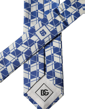 Dolce & Gabbana Blau-weiße geometrische Seidenkrawatte für Herren, verstellbar