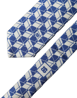 Dolce & Gabbana Blau-weiße geometrische Seidenkrawatte für Herren, verstellbar