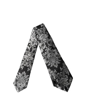 Dolce & Gabbana Schwarze Seiden-Halsschleife mit silbernem Blumenmuster, verstellbar für Damen