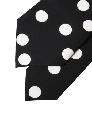 Dolce & Gabbana Schwarze und weiße gepunktete Seiden-Krawatte für Damen, verstellbar