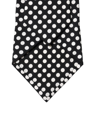 Dolce & Gabbana Schwarze und weiße gepunktete Seiden-Krawatte für Damen, verstellbar