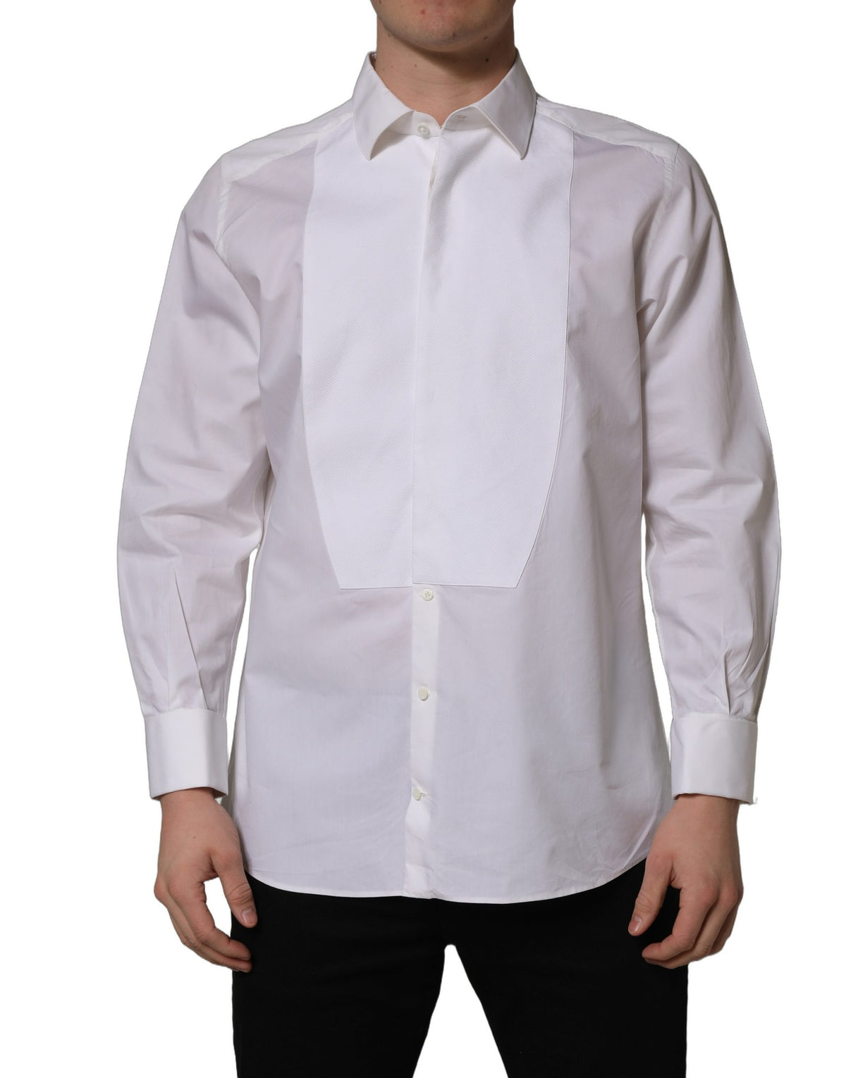Dolce & Gabbana Weißes Hemd aus Baumwollpopeline mit Latz