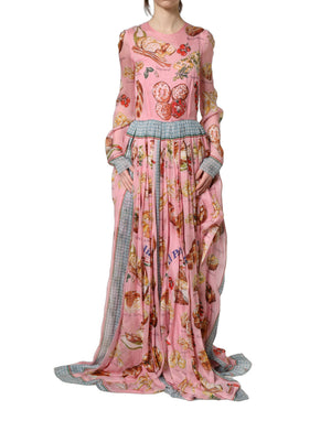 Dolce & Gabbana Plissiertes Maxikleid in Hellrosa mit Brot-Print