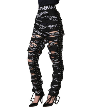 Dolce & Gabbana Schwarze Skinny High Waist Hose mit Logo-Tape und Cut-Out-Details