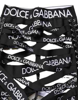 Dolce & Gabbana Schwarze Skinny High Waist Hose mit Logo-Tape und Cut-Out-Details