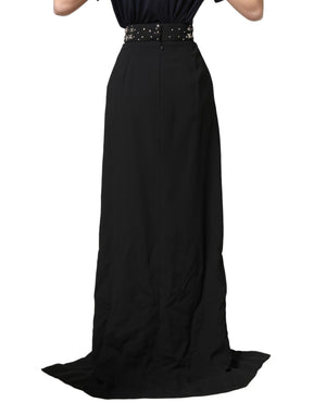 Dolce & Gabbana Schwarzer Rock mit Kristallbesatz und hohem Schlitz