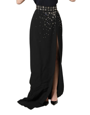 Dolce & Gabbana Schwarzer Rock mit Kristallbesatz und hohem Schlitz