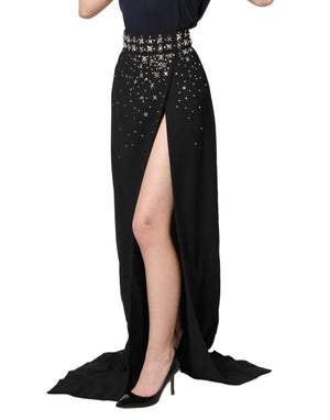 Dolce & Gabbana Schwarzer Rock mit Kristallbesatz und hohem Schlitz