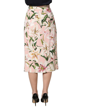 Dolce & Gabbana Bleistiftrock mit hohem Bund und pinkfarbenem Lilien-Print