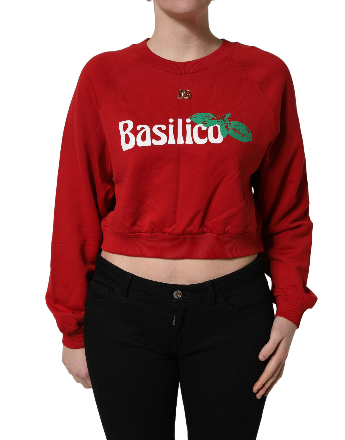 Dolce & Gabbana Roter Baumwoll-Cropped-Sweatshirt-Pullover Basilico