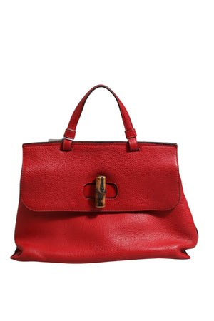 Gucci Rote Leder Bamboo Daily Tote Umhängetasche