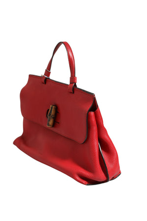 Gucci Rote Leder Bamboo Daily Tote Umhängetasche