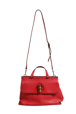 Gucci Rote Leder Bamboo Daily Tote Umhängetasche