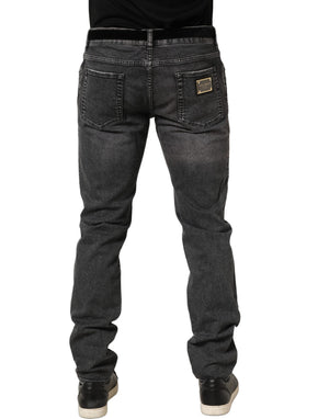 Dolce & Gabbana Dunkelgraue Distressed Jeans mit mittlerer Leibhöhe