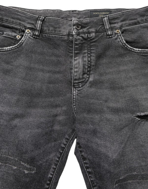 Dolce & Gabbana Dunkelgraue Distressed Jeans mit mittlerer Leibhöhe