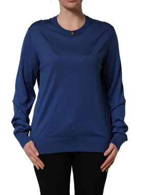 Dolce & Gabbana Blauer Rundhals-Pullover aus Seide mit DG-Logo