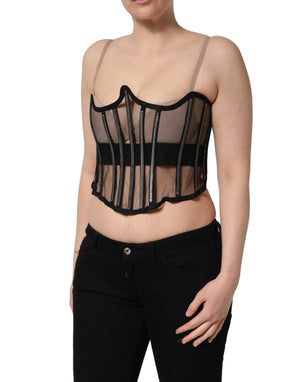 Dolce & Gabbana Schwarzer transparenter Tüll-Body, Cropped Corsagen-Oberteil