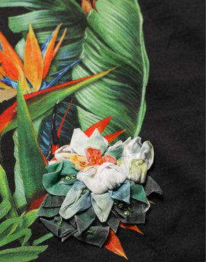 Dolce & Gabbana Schwarzes T-Shirt mit Rundhalsausschnitt und Tropical Jungle Print