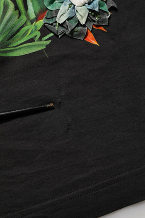 Dolce & Gabbana Schwarzes T-Shirt mit Rundhalsausschnitt und Tropical Jungle Print