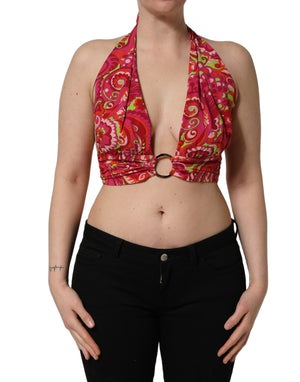 Dolce & Gabbana Rotes Paisley-Seiden-Neckholder-Crop-Top