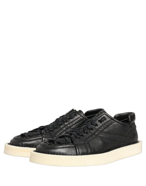 Dolce & Gabbana Schwarze Leder Schnür-Sneaker Niedrige Sohle