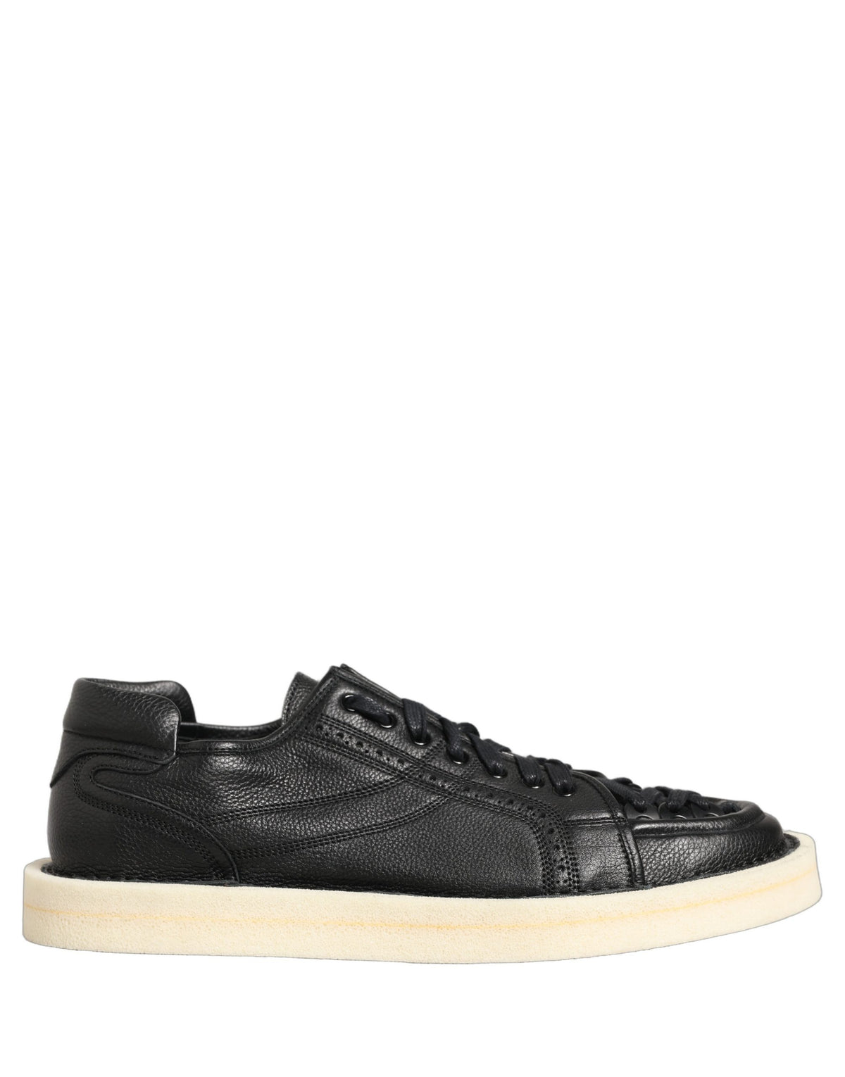 Dolce & Gabbana Schwarze Leder Schnür-Sneaker Niedrige Sohle