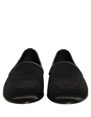 Dolce & Gabbana Schwarze Satin-Loafer mit Logo – Slip-On-Flats