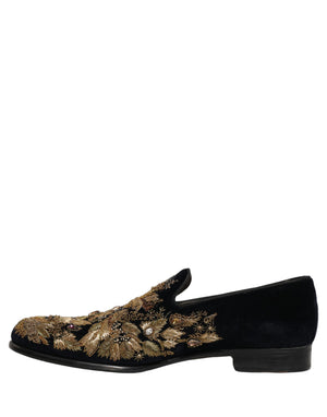 Dolce & Gabbana Schwarze Loafer mit Goldstickerei
