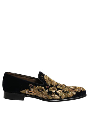 Dolce & Gabbana Schwarze Loafer mit Goldstickerei