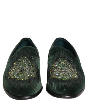 Dolce & Gabbana Grüne Samt-Loafer mit Verzierungen