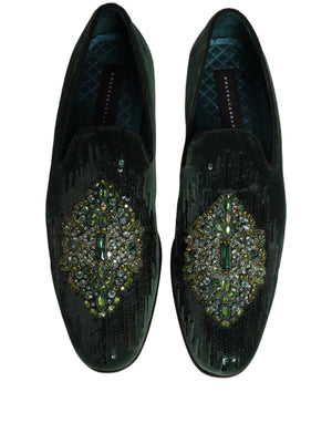 Dolce & Gabbana Grüne Samt-Loafer mit Verzierungen
