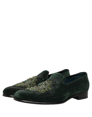 Dolce & Gabbana Grüne Samt-Loafer mit Verzierungen