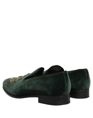 Dolce & Gabbana Grüne Samt-Loafer mit Verzierungen