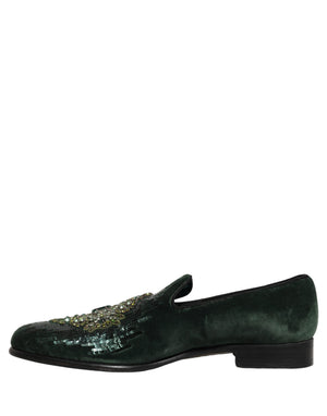 Dolce & Gabbana Grüne Samt-Loafer mit Verzierungen