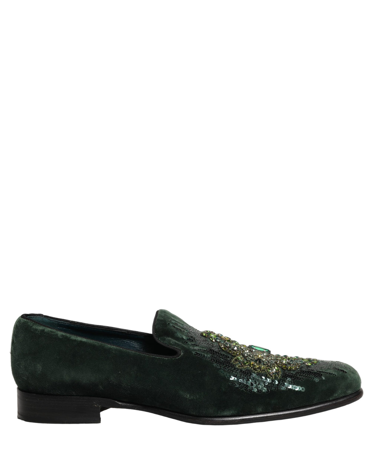 Dolce & Gabbana Grüne Samt-Loafer mit Verzierungen
