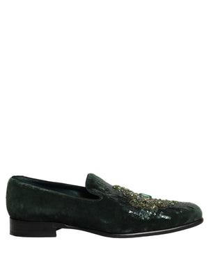 Dolce & Gabbana Grüne Samt-Loafer mit Verzierungen