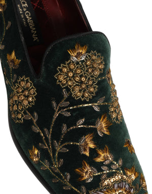 Dolce & Gabbana Grüne Loafer mit Blumenstickerei