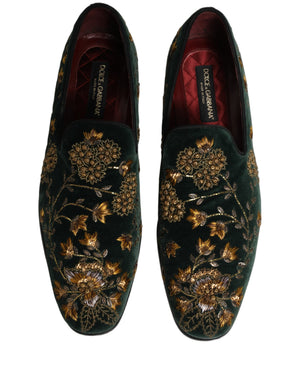 Dolce & Gabbana Grüne Loafer mit Blumenstickerei