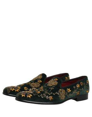 Dolce & Gabbana Grüne Loafer mit Blumenstickerei