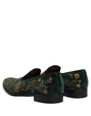 Dolce & Gabbana Grüne Loafer mit Blumenstickerei