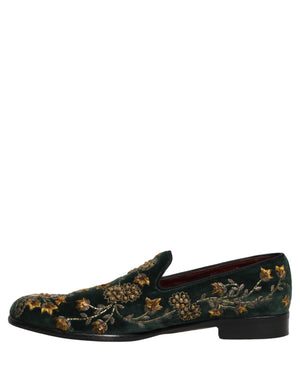 Dolce & Gabbana Grüne Loafer mit Blumenstickerei