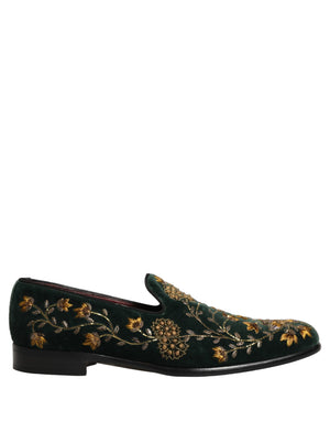 Dolce & Gabbana Grüne Loafer mit Blumenstickerei