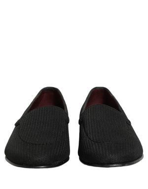 Dolce & Gabbana Schwarze Herren-Slipper aus gewebtem Leder