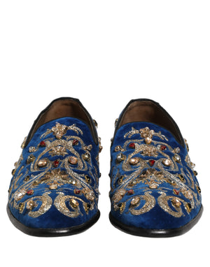 Dolce & Gabbana Blaue Samt-Loafer mit Verzierungen