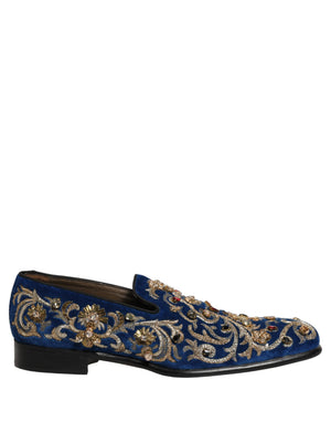 Dolce & Gabbana Blaue Samt-Loafer mit Verzierungen