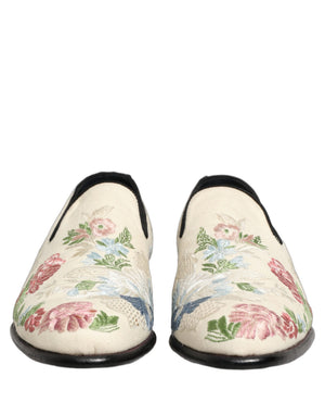 Dolce & Gabbana Weiße Loafer-Slipper mit Blumenstickerei