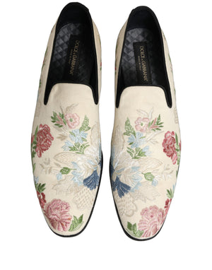 Dolce & Gabbana Weiße Loafer-Slipper mit Blumenstickerei