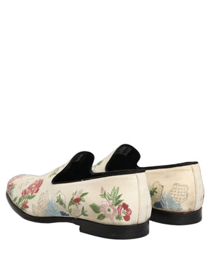 Dolce & Gabbana Weiße Loafer-Slipper mit Blumenstickerei